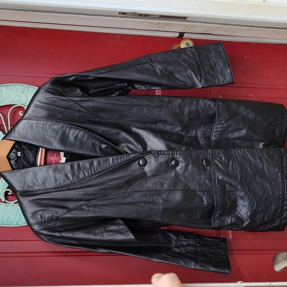 Excellent condition black leather coat